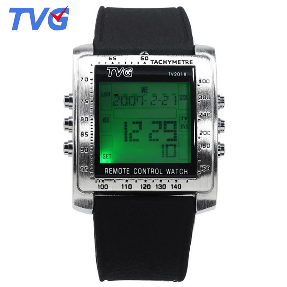 Fashion Square Watch Men Led Digital Watches Black Rubber Sports Multifunctional Electronic TV Remote Control | Наручные часы