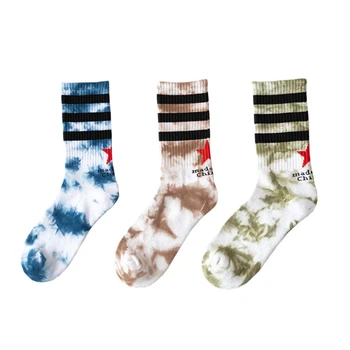 

Couples New Fashion Tie Dye Star Pattern Sport Crew Socks Towel Bottom Terry Cushion Hip Hop Street Stockings