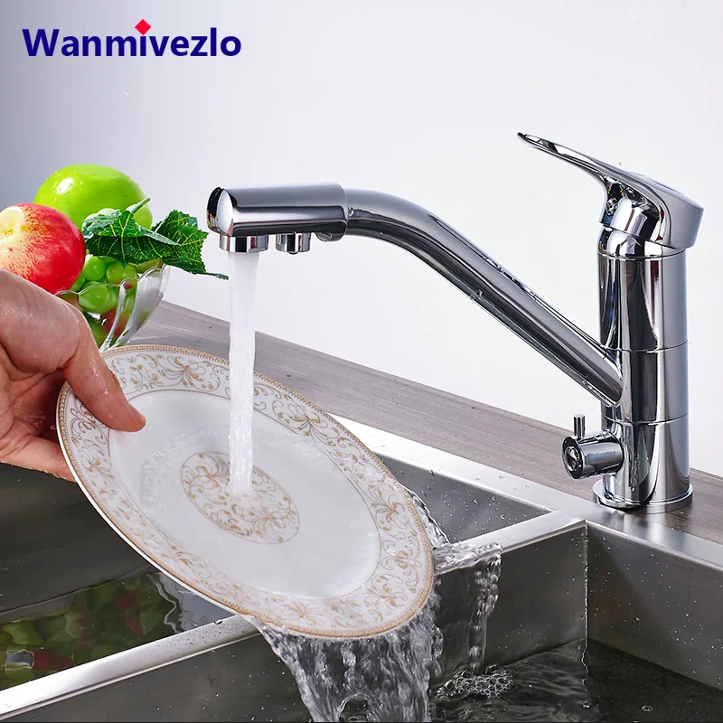 Медь горячей и холодной чистой воды прямой питьевой воды кухонный кран раковина кран двойная ручка двойной кран