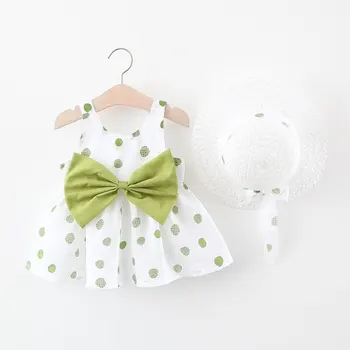 

2020 Summer Girls Dress Baby Birthday Princess Dress with Hat Red Bow Infant Outfit Set Fashion White Sundress for Girls 0-24 M