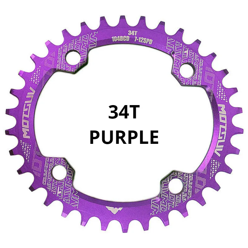 34T Purple Oval MOTSUV велосипед Crank 104BCD 32 T/34 T/36 T/38 T овальная Звездочка узкий широкий MTB велосипедная Звездочка круг шатунная пластина запчасти для велосипеда - Цвет: 34T Purple Oval