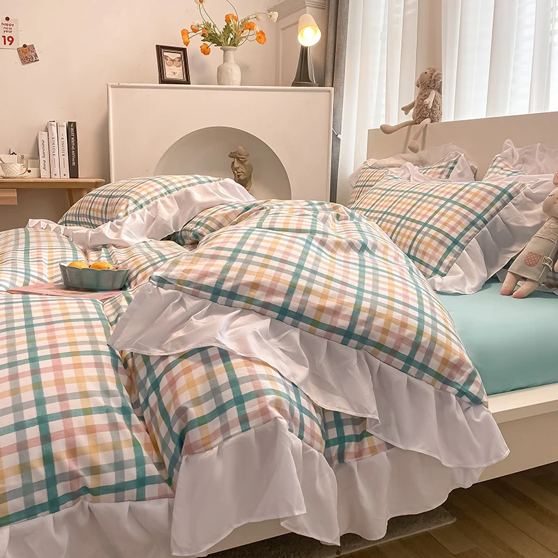 Waliicorners Queen King Quilt Duvet Cover Set Pillowcases Double Bed Set Luxury Soft Princess Ruffle Flower Plaid Bedding Set 9 Had9cb14848d94e59b8c5f9e9a8005aae3