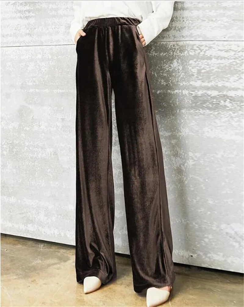 Женские однотонные вельветовые длинные штаны, осень, женские универсальные прямые брюки с высокой талией размера плюс 5XL 6XL 7XL - Цвет: Коричневый
