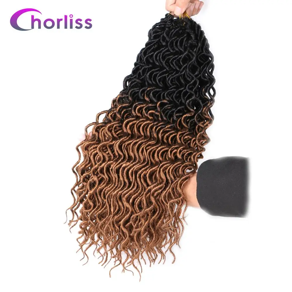 Ombre Dark Brown Faux Locs Curly вязание крючком косички волос Омбре синтетический твист косичка волос Exntension Chorliss 18 дюймов натуральный черный коричневый богиня Locs - Цвет: Ombre Dark Brown