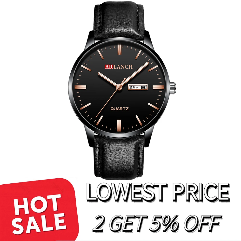 

ARLANCH Men's Watch Quartz Watches Leather Strap Water Resistant Buckle Clasp Watch Men Fashion Casual Quartz Wristwatches