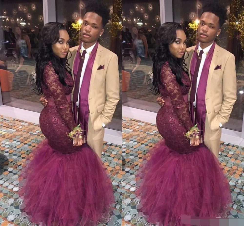 

Custom 2019 African Vintage Prom Dresses vestidos de gala Mermaid Long Sleeves Illusion Formal Evening dress robe de soiree
