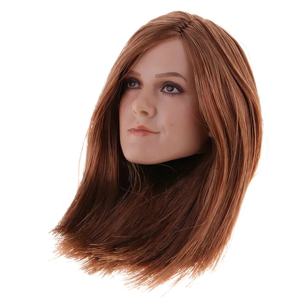 1:6 Scale Female Beauty Head Carved Sculpt with Brown Hair for 12 inch Phicen Body Figure Accessory B