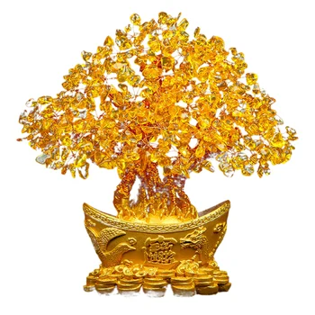 

Livingroom Celebration Gift Yuanbao Tree Golden Crystal Gold Ingot Tree Ornament Fortune Tree Ornament Money Tree Ornament