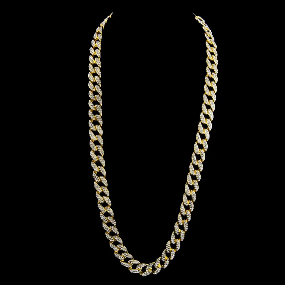15 мм в стиле хип-хоп, в стиле Майями, с кубинской цепочкой, ожерелье, браслет золотой серебряный, со стразами, CZ Bling, рэперские цепочки, мужские ювелирные изделия