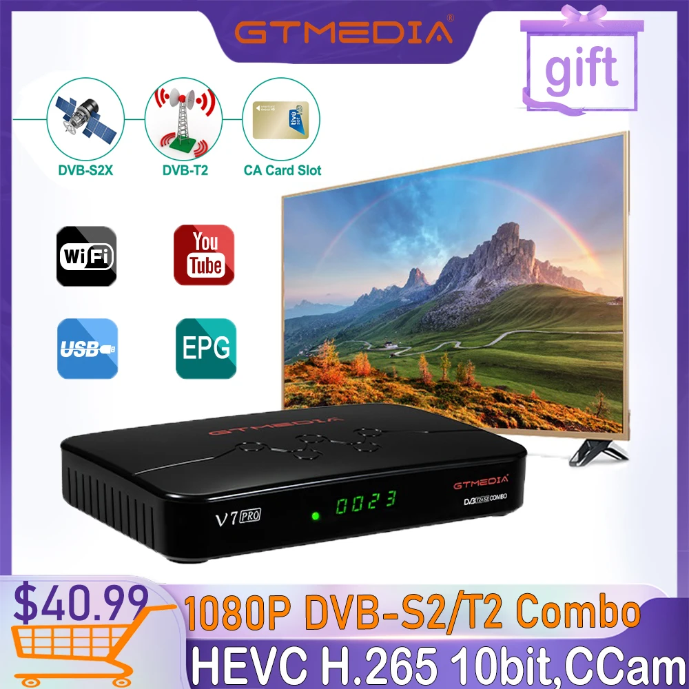 FTA GTMEDIA V7 PRO Digital Satellite TV Receiver H.265 DVB-S2/T2/C Receptor 1080P Combo Decoder Box With USB Wifi Set Top |
