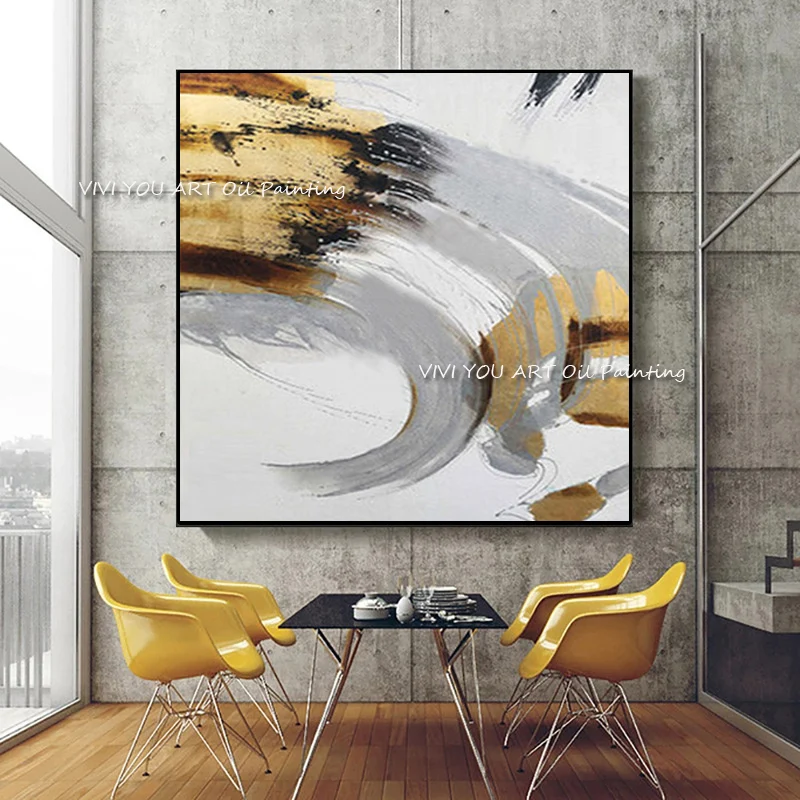 

Художник 100% ручная роспись высокое качество абстрактный серый с золотой фольгой масляная живопись абстрактная живопись для украшения гостиной