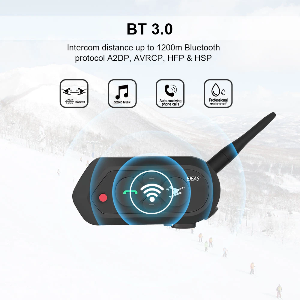 SKI10 мотоциклетный шлем Интерком гарнитура 1200 м Bluetooth лыжный шлем интерфон 500 мАч AUX Автоматическое пересоединение для 2 лыжников