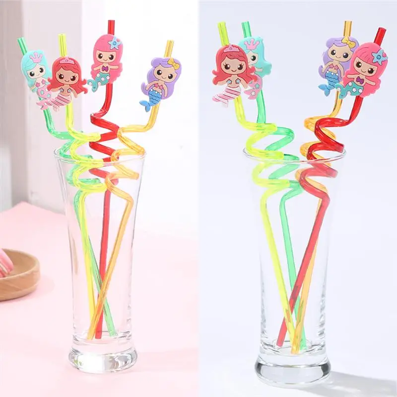 16PCS Flexible Swirl Straws Hard Mermaid Design Loop Straws Twists Straws Tubularis for Party