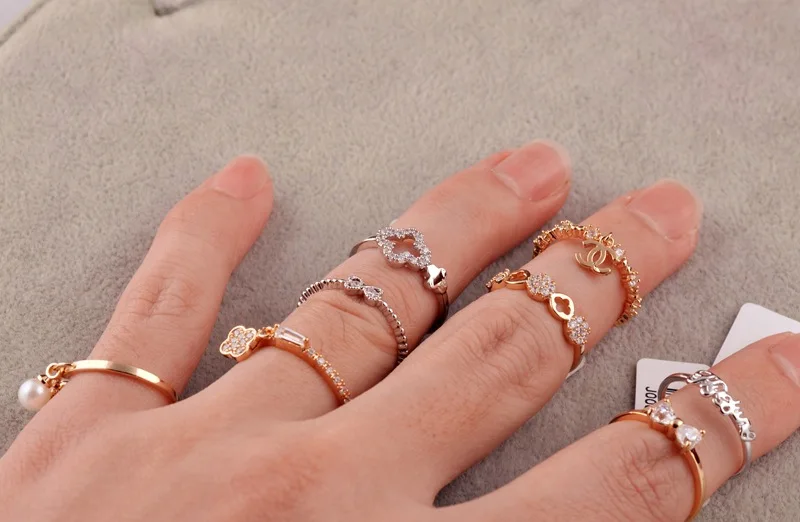 Ya ke Close Friend Shoppe Quality Korean-style Versitile Fashion Hand Jewelry Maintains Color Micro Zircon Ring Mixed Batch