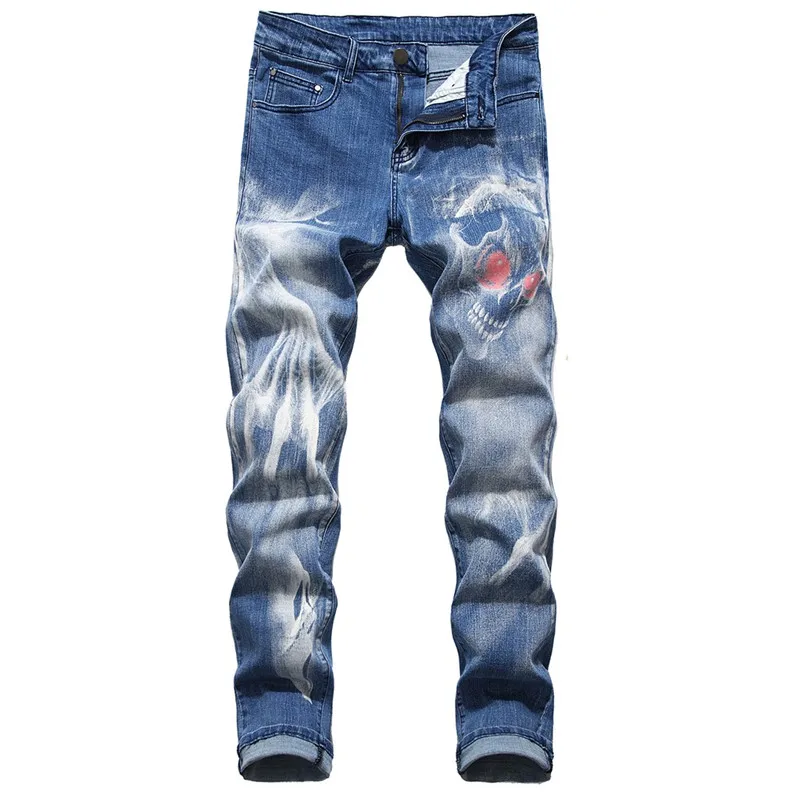 Light blue Мужские повседневные 3D джинсы модные тонкие патч новые рваные джинсы для мужчин индивидуальность тонкий цвет печати джинсовые повседневные брюки - Цвет: Light blue
