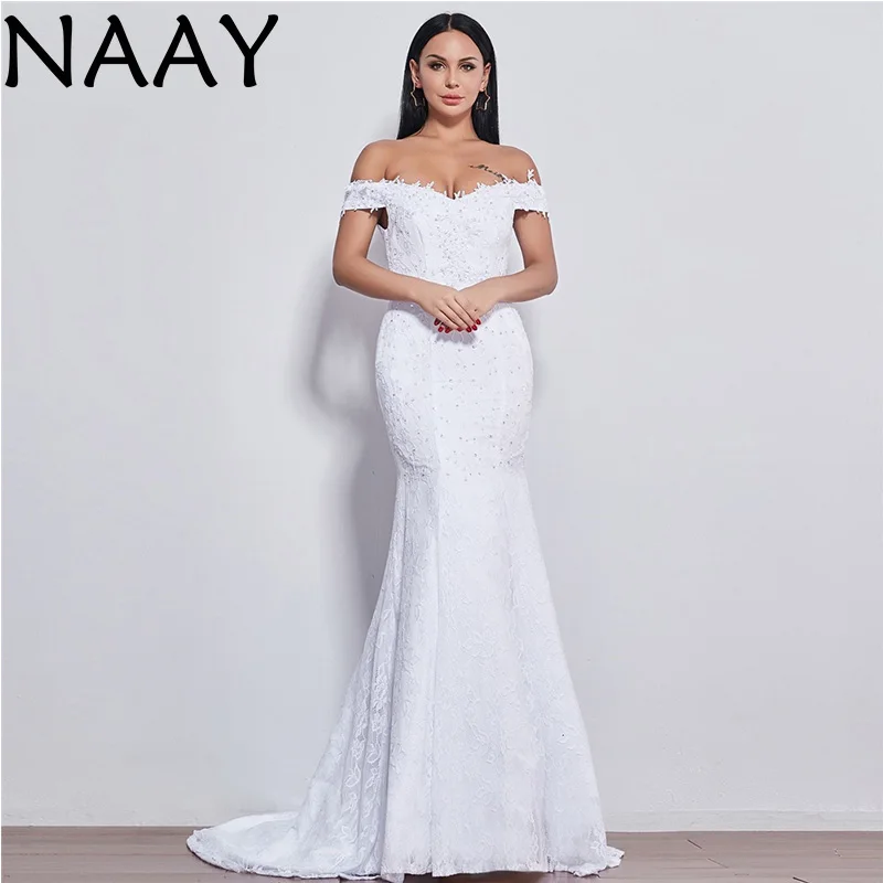 

NAAY Off the Shoulder Lace Wedding Dresses 2020 Long Robe De Mariee White Sexy Mermaid Plus Size Bridal Gown Custom Made