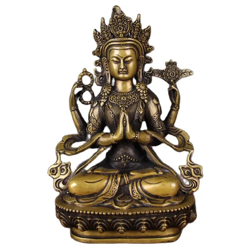 

Copper decoration antique handicraft hands clasped four arms Guanyin.
