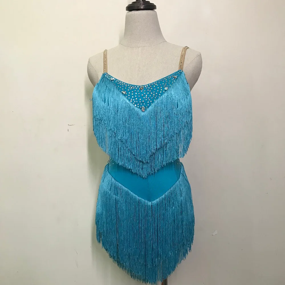 Lake BlueDress Лидер продаж, платья для латинских танцев для женщин, черные кружевные Клубные вечерние танцор певец, аттракцион с бахромой, черное платье DM1034 - Цвет: Lake BlueDress