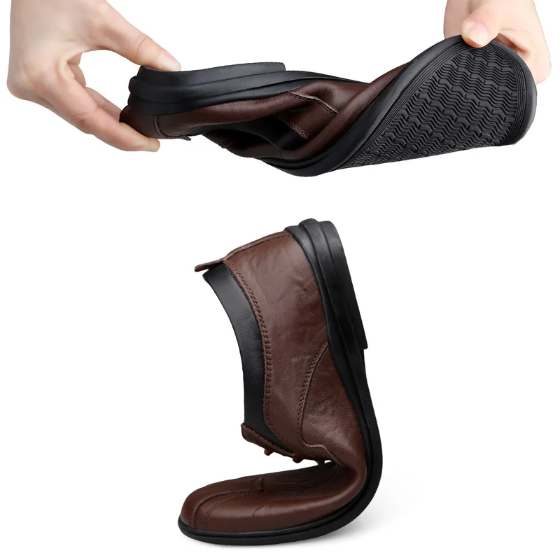 Big Size Real Leather Men Flats Shoes Slip on Genuine Leather Loafers Men Casual Shoes High Quality Moccasins