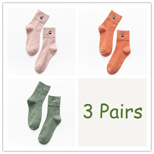 3 pairs 3 пар/упак. корейские Kawaii забавные Женские носочки рождественские подарки для женщин смайлики женские носки дропшиппинг - Color: 3 pairs