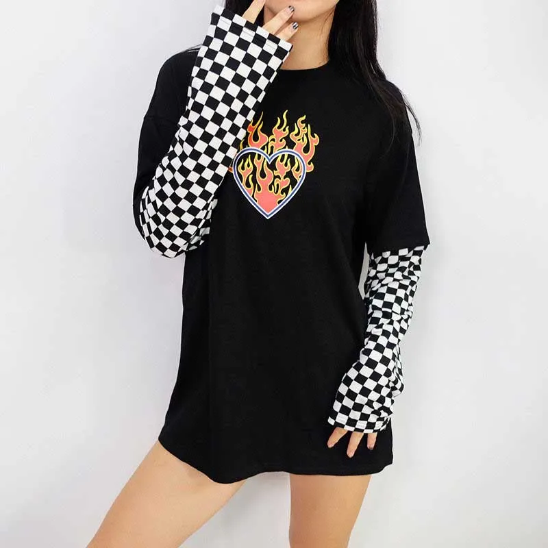 Женский клетчатый Свитшот NiceMix в стиле пэчворк с длинным рукавом и принтом виде