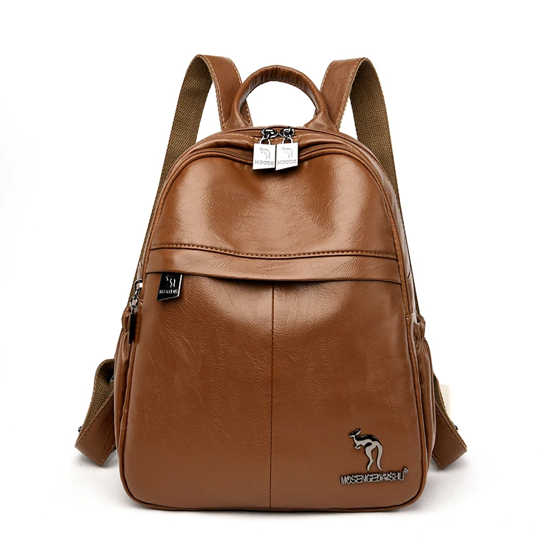 Brown Винтажные кожаные рюкзаки, Женская дорожная сумка через плечо, Mochilas, женский рюкзак, большая вместительность, рюкзаки для девочек, рюкзак - Цвет: Brown