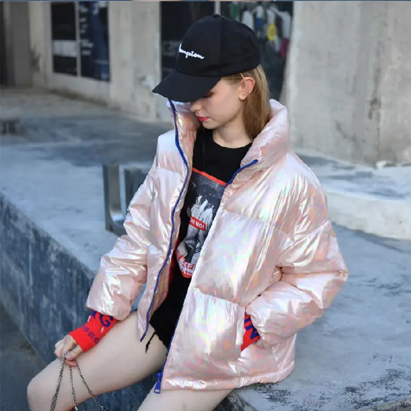 Light Pink Повседневные женские пуховые пальто, зимние куртки с воротником-стойкой, ультра легкие пуховики, хлопковые куртки с рукавами-фонариками, пальто с хлопковой подкладкой, свободные - Цвет: Light Pink