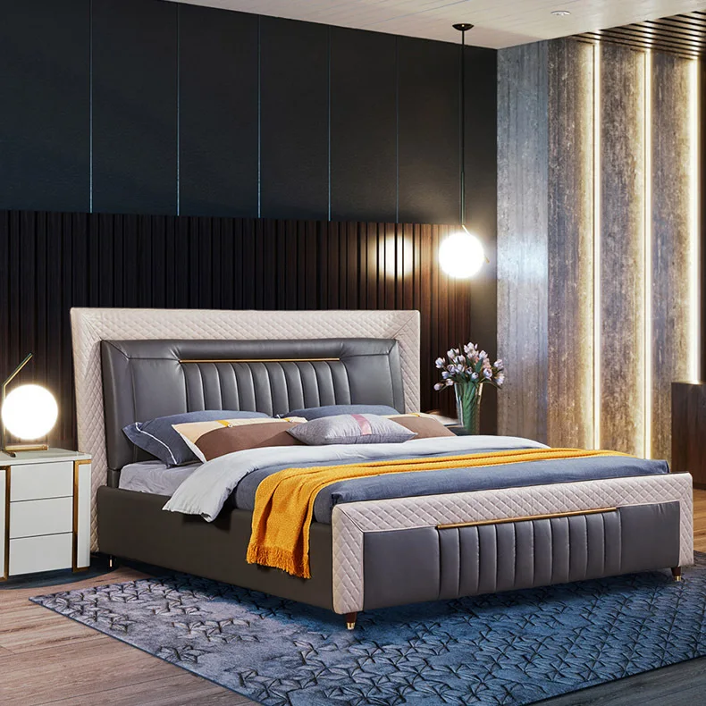 Роскошный французский стиль 1,8 м принцесса кожаная кровать высокого качества французская деревянная антикварная кровать