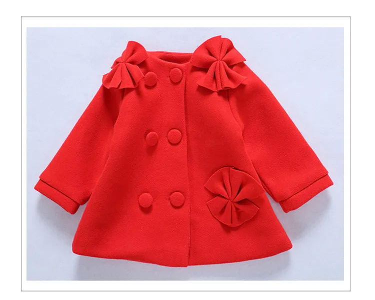 Новинка, шерстяное пальто для маленьких девочек на осень и зиму одежда для малышей с бантом, верхняя одежда с отложным воротником для детей, От 2 до 7 лет
