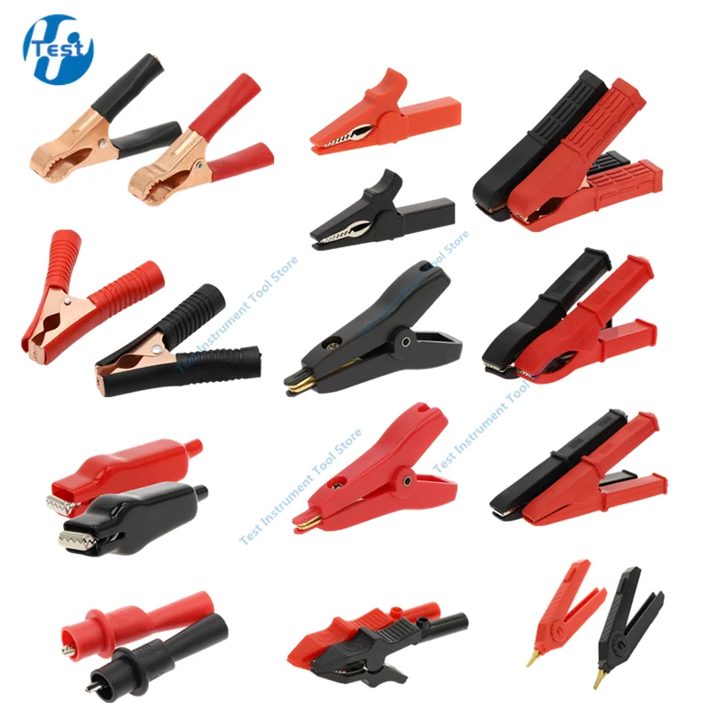 2Pcs 10A 20A 30A 50A 100A Crocodile Car Caravan Van Battery Test Lead Clips Insulated Alligator Clamp Red + Black