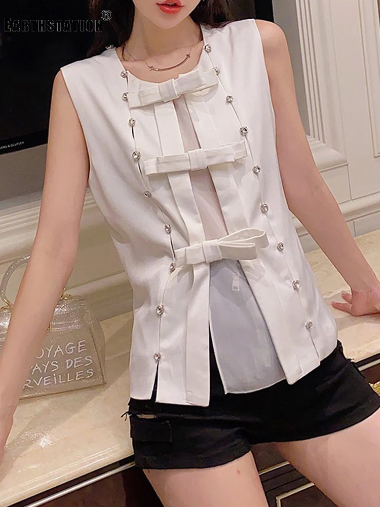 Бесплатная доставка двухрядная рубашка без рукавов с украшением в виде банта и