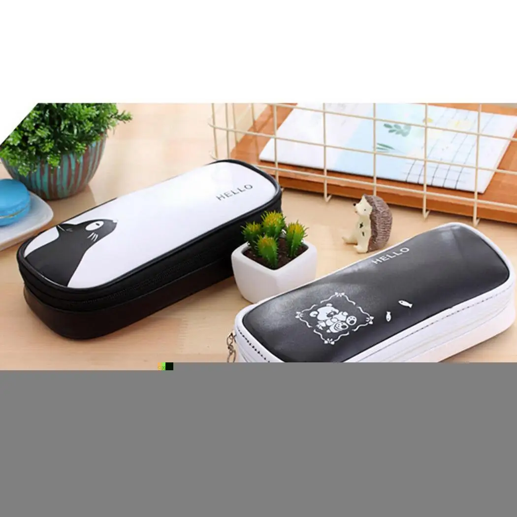 PU Pencil Bag Portable Multi-function Large Capacity Student Stationery Box Zipper Pen Case Pencils Pouch Pens Storage Pack