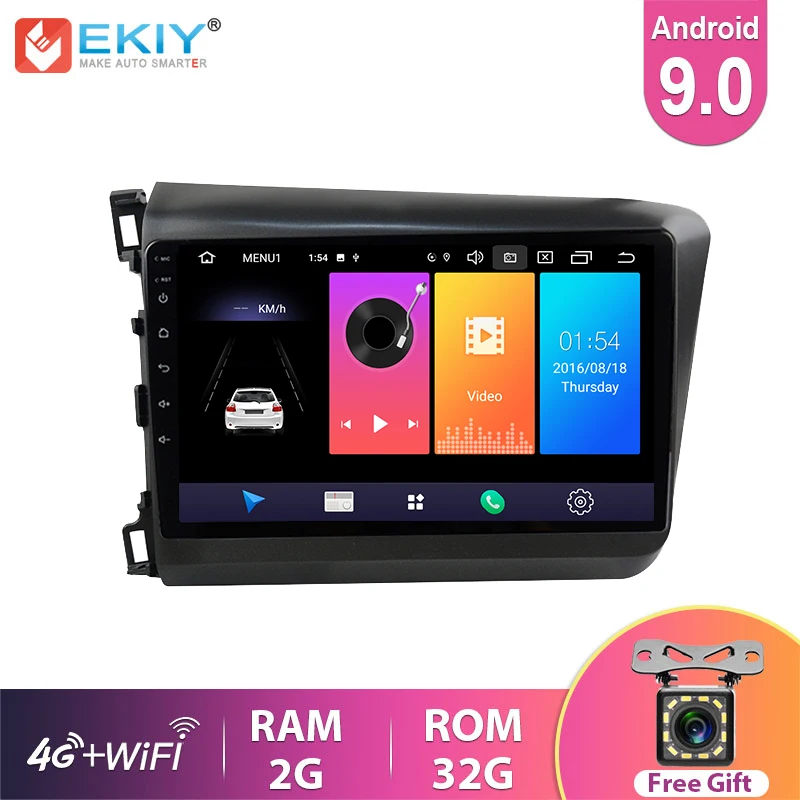 EKIY 9 &quotIPS Android 0 автомобильное радио авто мультимедиа для Honda Civic 2012 2015 GPS Навигация