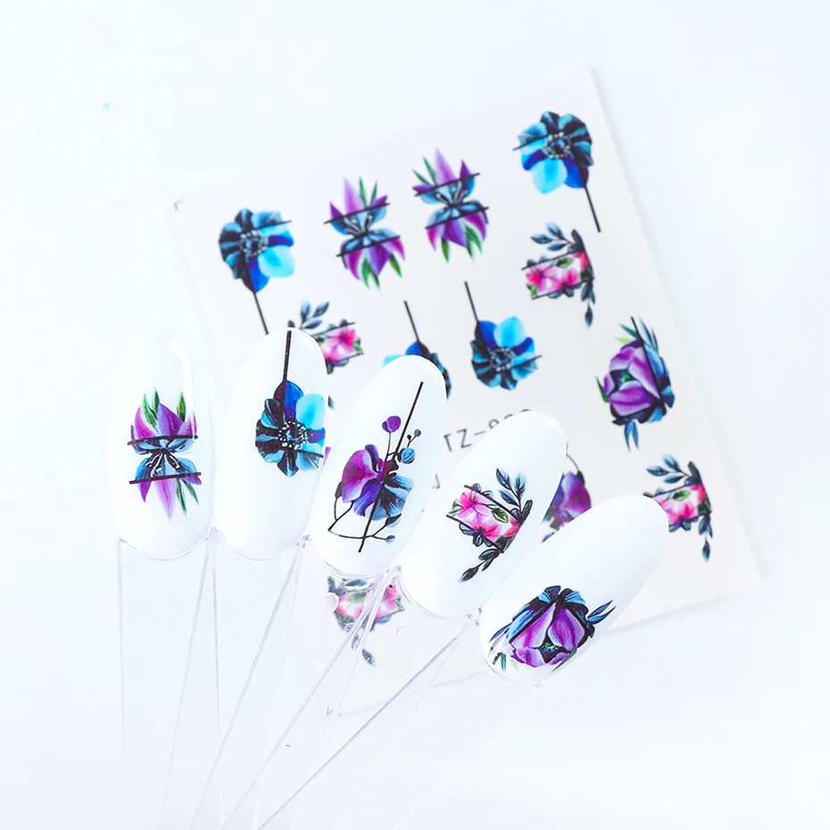 14 шт. Цветочные наклейка с цветком для ногтей комплект лотоса изящное платье с бабочками Животные Водные Наклейки ногтей тату Маникюр SASTZ880-902