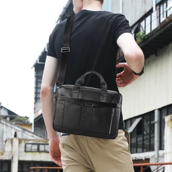 

Multi-function Genuine Leather Shoulder Messenger Bag Men Business Briefcase Solid Color Crossbody Handbag for Male Ornament