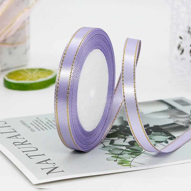Elegant Gold-Edged Satin Ribbon - 22 Meters, Perfect for Gift Wrapping & Decorations