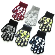 Камуфляжные детские Перчатки с пятью пальцами; Детские Зимние теплые вязаные Перчатки с принтом Wapiti; милые детские Перчатки; зимние Перчатки