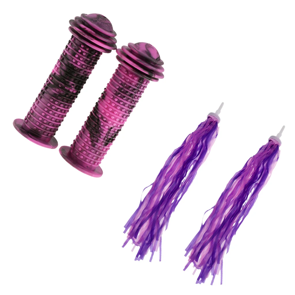 Children Rubber Bicycle Grip Kids Scooter Handle Bar Grips + Bike Handlebar Decoration Tassels Streamer For Girls Boys