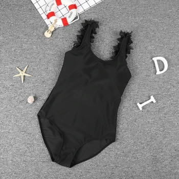 

Black One-Piece Swimsuits 2020 Beach Flower Petal Shoulder Strap Parent-Child Swimwear Mom And Daughter Bathing Suit