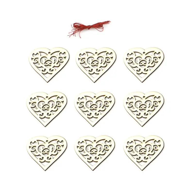 20pcs Hollow Love Pendants DIY Wooden Decorations Handmade Craft Ornaments Wedding Party Adornments - Цвет: Burlywood