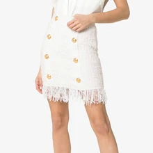 *#Best Price S-XXL high quality new solid color bright silk woolen women's skirt tassel metal button decoration black and white two colors *#Best Price S-XXL high quality new solid color bright silk woolen women's skirt tassel metal button decoration black and white two colors