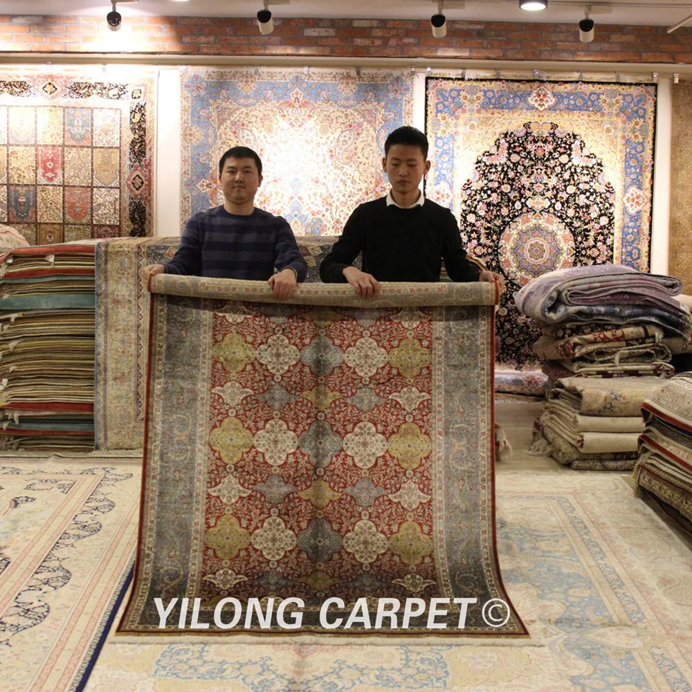 Yilong 4,5 'x6. 5' ручной Шелковый персидский ковровое покрытие Декор элегантный Шелковый коврик(ZQG144A4.5x6.5