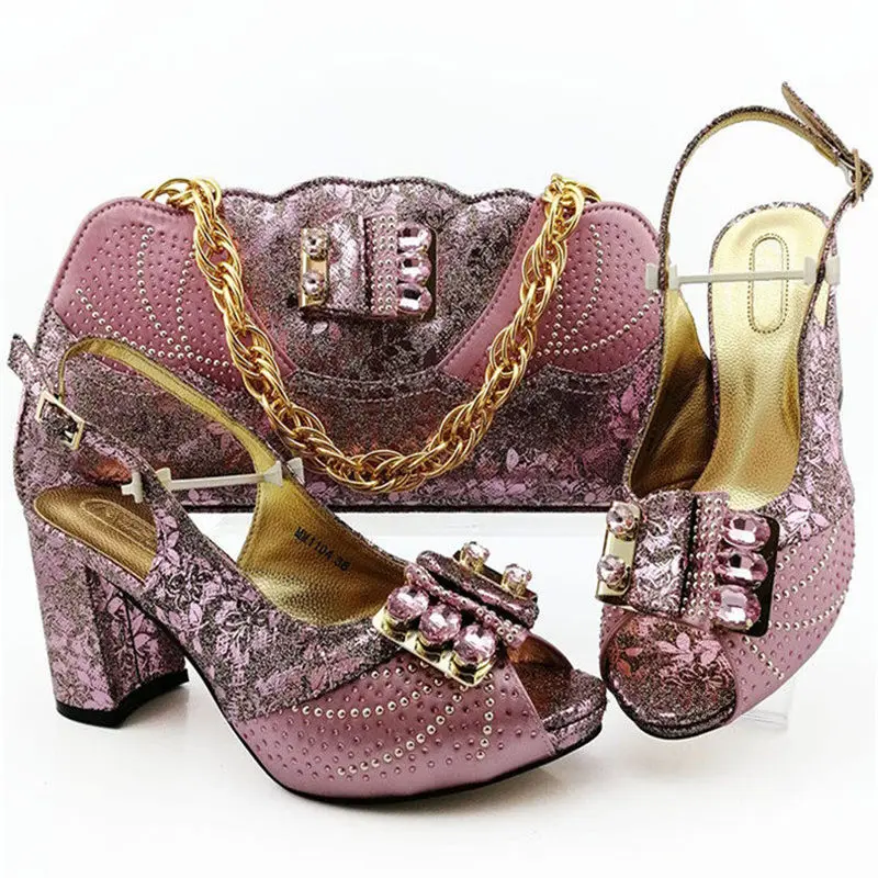 Новое поступление; итальянская роскошная женская обувь и сумка в комплекте; туфли-лодочки в африканском стиле Вечерние туфли на каблуке 8,5 см и сумочка; размеры 38-43 - Цвет: Розовый