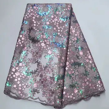 

High Quality Nigerian French Tulle Lace African Lace Fabric Sequined Flower Sequined Guipure Mesh Lace For Party Dress XFR01
