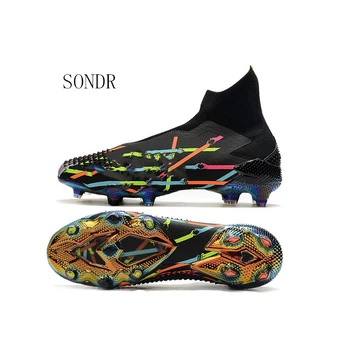

2020 New Leather High Ankle Soccer Shoes Professional Outdoor Long Spiked Football Boots Cleats Training Sport Sneakers