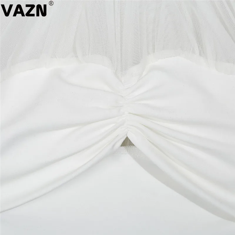 VAZN, хит, всплеск, белое, лоскутное, кружевное, сексуальное, Клубное, свежее, прозрачное, жоржет, длинный рукав, открытая, для женщин, тонкая, короткая, Тройка