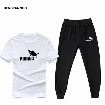 

2020 men's suit T-shirt + pants two-piece casual sportswear men's new fashion print suit sportswear gym trousers