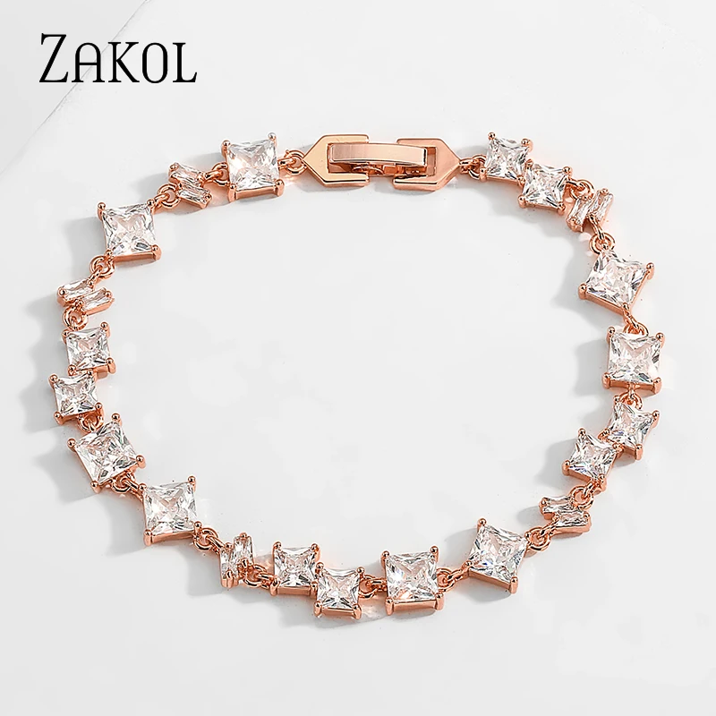 ZAKOL изысканный квадратный циркониевый браслет с кристаллами Блестящий розовый