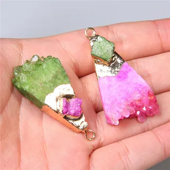 

Natural Rose pink green crystal quartz druzy Asymmetric Pendant charm diy for jewelry making trendy necklace earring handmade