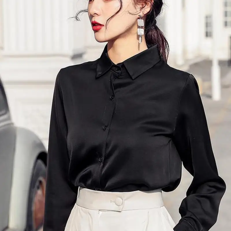 Women Dress Plus Size Chiffon Shirt Broadcloth Solid Fashion Turn-down Collar High End Button Decoration 2020 |